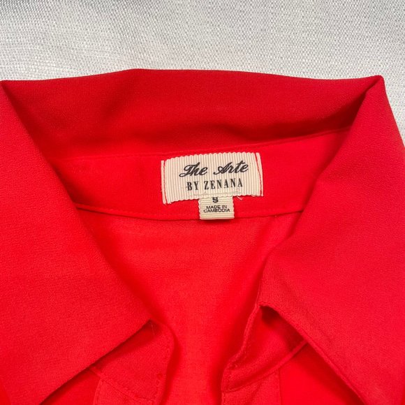 Bright Red Sheer Button Down Blouse Sz S - Picture 7 of 8